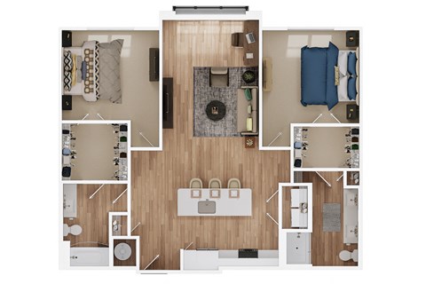 Floor plan for 2 beds, 2 baths, 1236 sqft