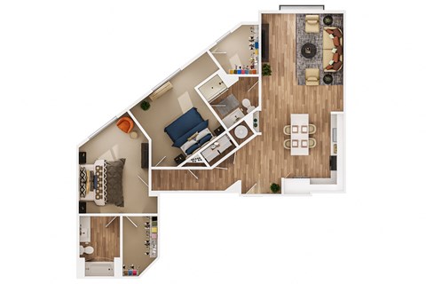 Floor plan for 2 beds, 2 baths, 1268 sqft