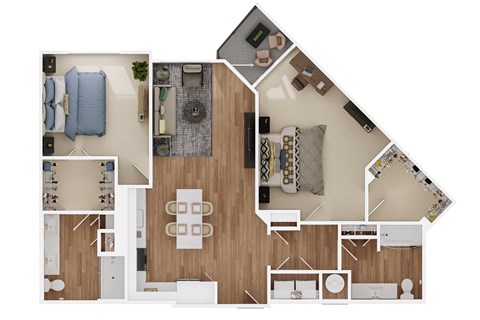 Floor plan for 2 beds, 2 baths, 1243 sqft