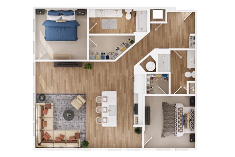 Floor plan for 2 beds, 2 baths, 1253 sqft