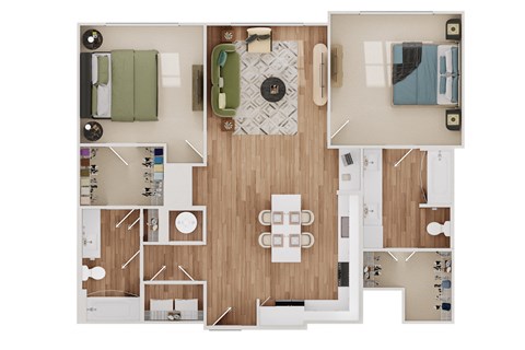 Floor plan for 2 beds, 2 baths, 1252 sqft