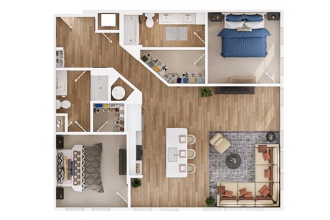Floor plan for 2 beds, 2 baths, 1253 sqft