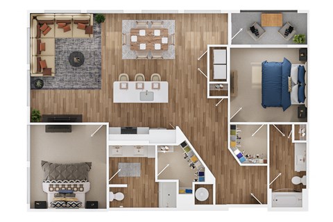 Floor plan for 2 beds, 2 baths, 1451 sqft