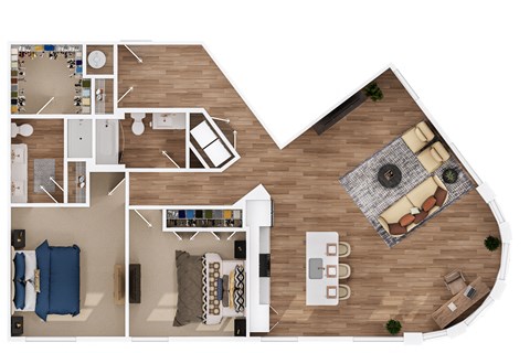 Floor plan for 2 beds, 2 baths, 1489 sqft