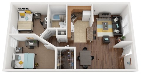 Floor plan for 2 beds, 1 bath, 300 sqft