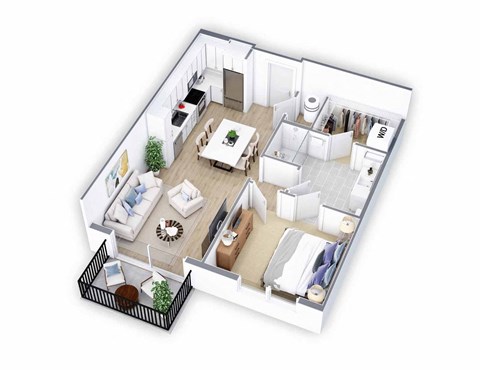 Floor plan for 1 bed, 1 bath, 668 sqft