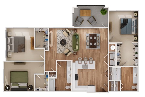 Floor plan for 3 beds, 2 baths, 1556 sqft