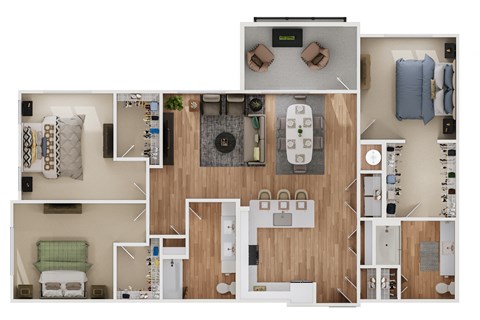 Floor plan for 3 beds, 2 baths, 1557 sqft