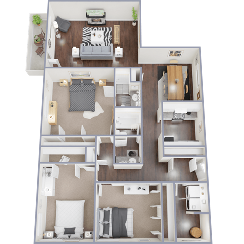 Floor plan for 3 beds, 2 baths, 1325 sqft