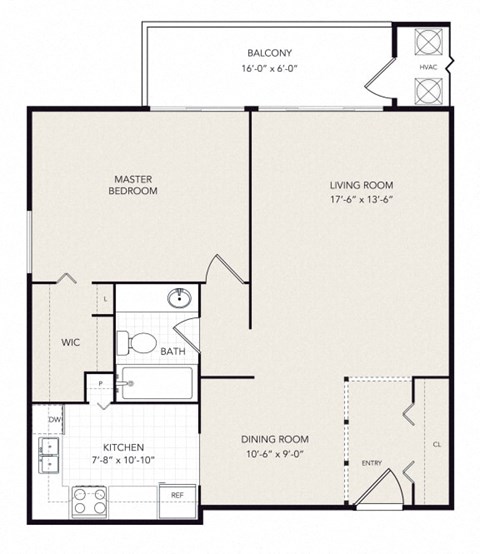 Floor plan for 1 bed, 1 bath, 759 sqft