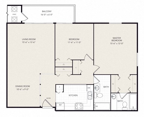 Floor plan for 2 beds, 2 baths, 1023 sqft