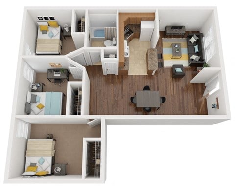 Floor plan for 3 beds, 1 bath, 242 sqft