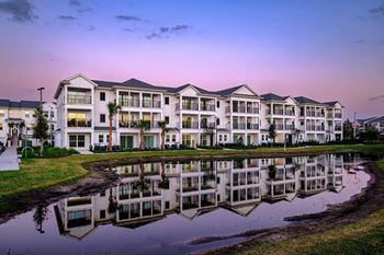 Pond with building exterior