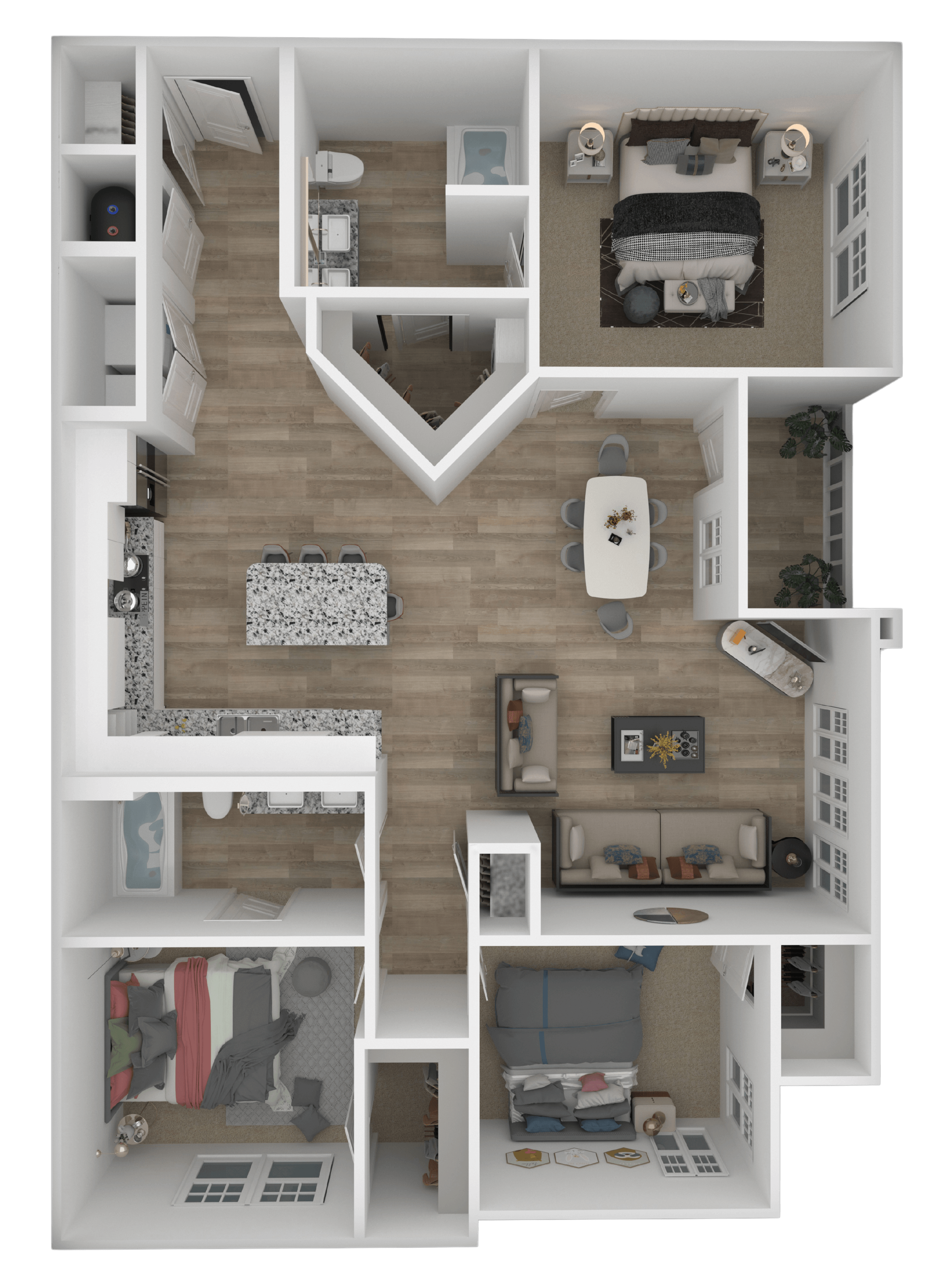 Floor plan for 3 beds, 2 baths, 1385 sqft