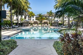 Coconut Creek apartment for rent - A pool surrounded by palm trees and plants.