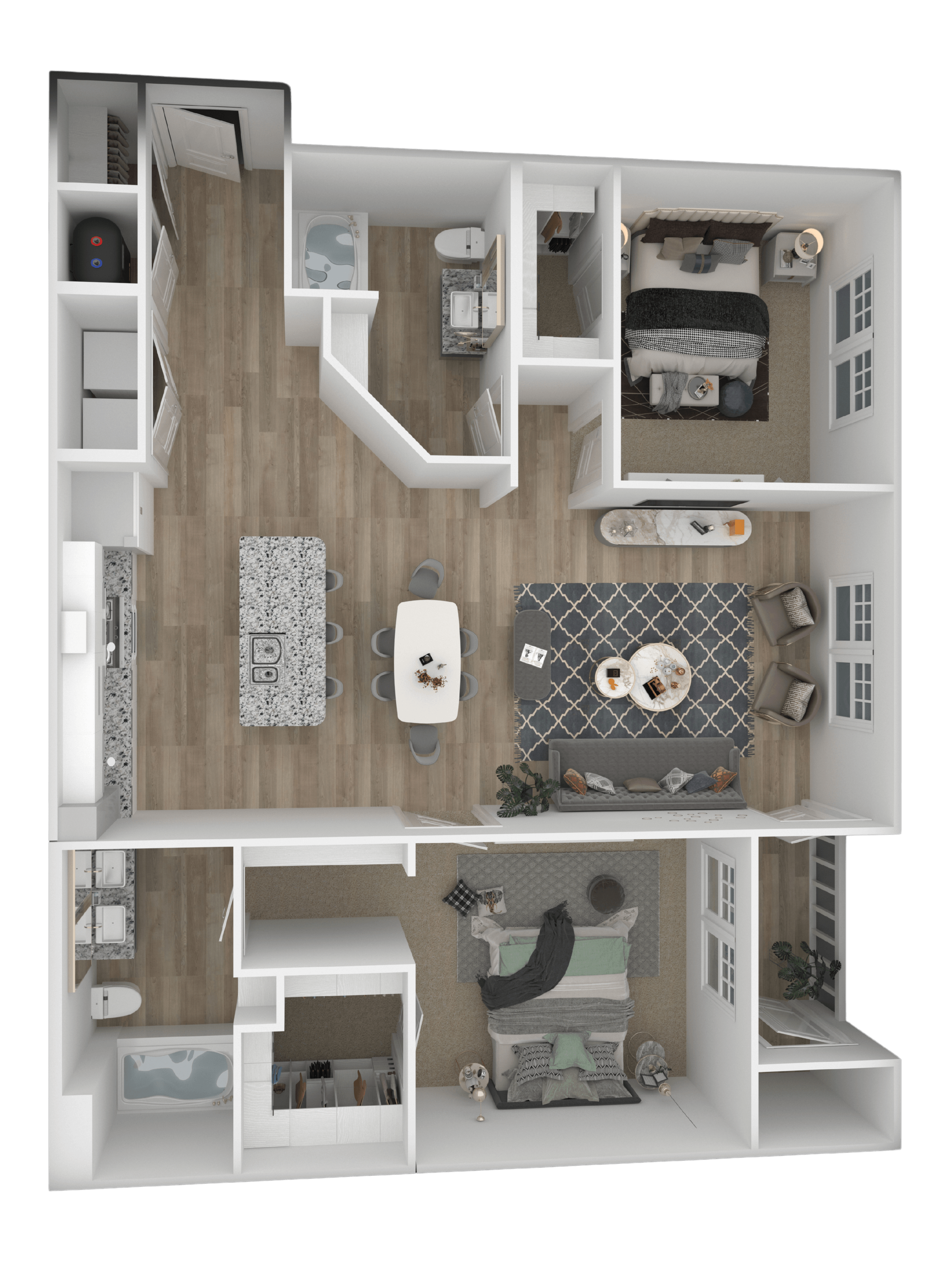 Floor plan for 2 beds, 2 baths, 1293 sqft