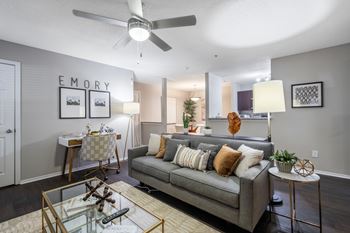 Lighted ceiling fans in living room