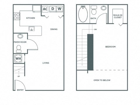 Floor plan for 1 bed, 1 bath, 839 sqft