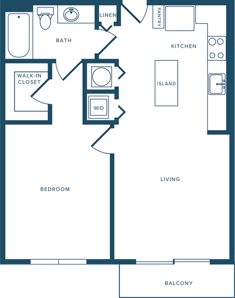 Floor plan for 1 bed, 1 bath, 788 sqft