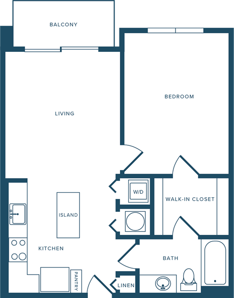 Floor plan for 1 bed, 1 bath, 716 sqft