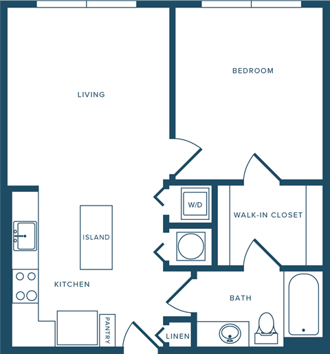 Floor plan for 1 bed, 1 bath, 692 sqft