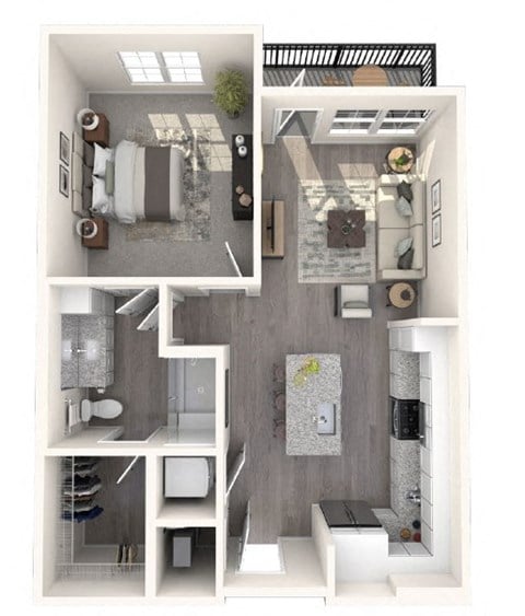 Floor plan for 1 bed, 1 bath, 701 sqft