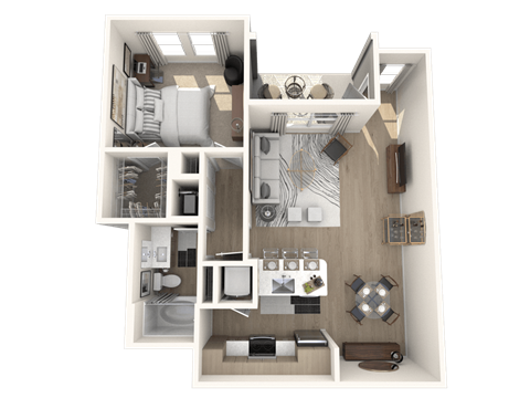Floor plan for 1 bed, 1 bath, 794 sqft