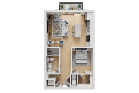 Floor plan for 1 bed, 1 bath, 630 sqft