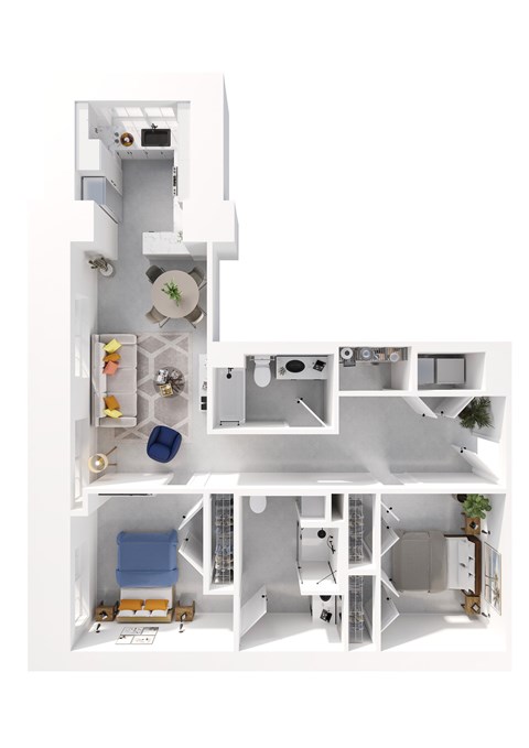 Floor plan for 2 beds, 2 baths, 1072 sqft