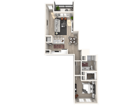 Floor plan for 1 bed, 1 bath, 834 sqft