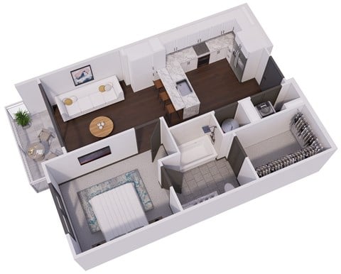 Floor plan for 1 bed, 1 bath, 706 sqft