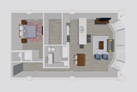 Floor plan for 1 bed, 1 bath, 757 sqft