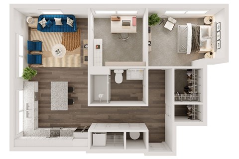 Floor plan for 1 bed, 1 bath, 986 sqft