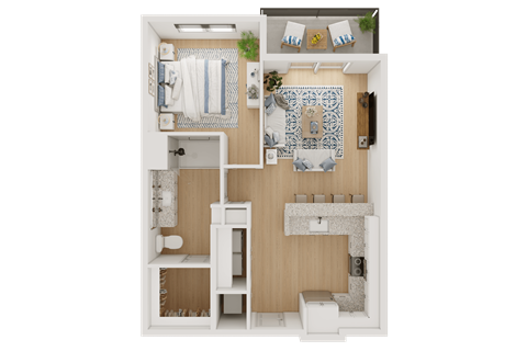 Floor plan for 1 bed, 1 bath, 672 sqft