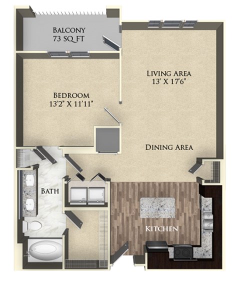 Floor plan for 1 bed, 1 bath, 816 sqft