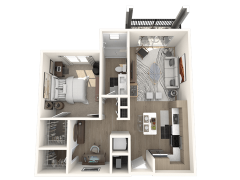 Floor plan for 1 bed, 1 bath, 838 sqft
