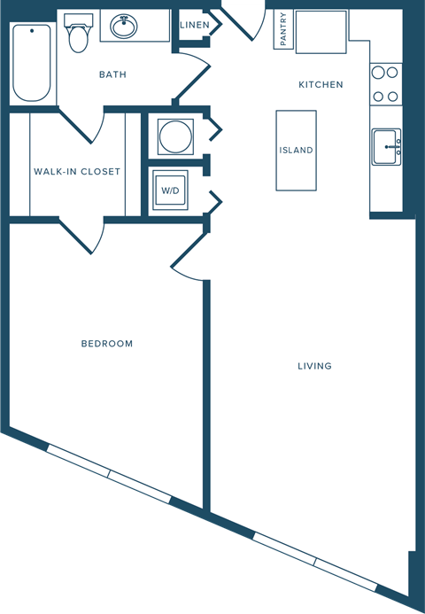 Floor plan for 1 bed, 1 bath, 788 sqft