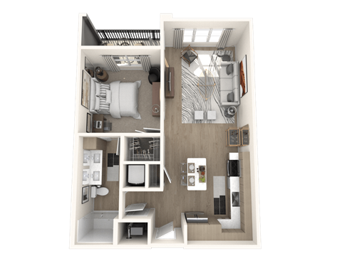 Floor plan for 1 bed, 1 bath, 745 sqft
