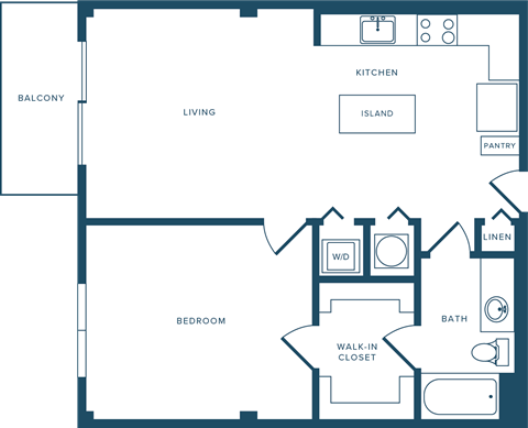 Floor plan for 1 bed, 1 bath, 741 sqft