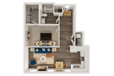Floor plan for 1 bed, 1 bath, 747 sqft