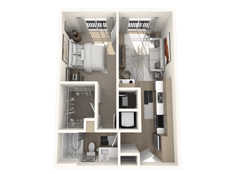 Floor plan for 1 bed, 1 bath, 612 sqft