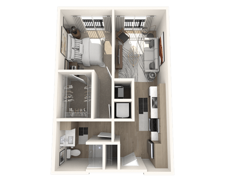 Floor plan for 1 bed, 1 bath, 662 sqft