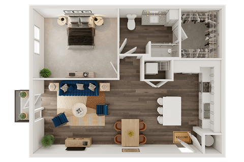 Floor plan for 1 bed, 1 bath, 862 sqft