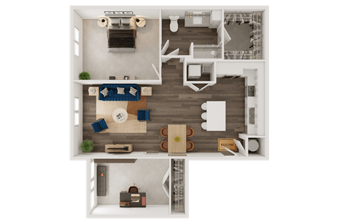 Floor plan for 1 bed, 1 bath, 1030 sqft