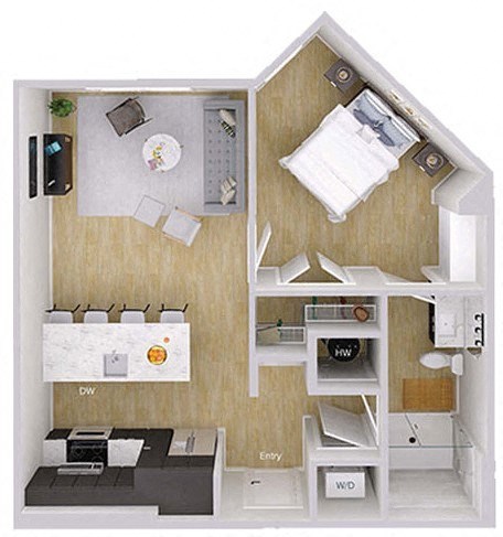 Floor plan for 1 bed, 1 bath, 692 sqft