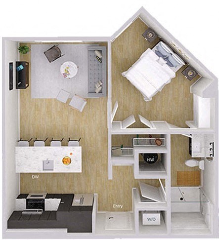 Floor plan for 1 bed, 1 bath, 692 sqft