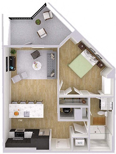 Floor plan for 1 bed, 1 bath, 692 sqft