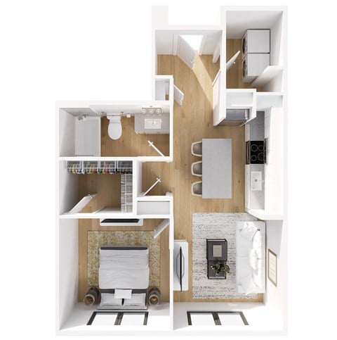 Floor plan for 1 bed, 1 bath, 707 sqft