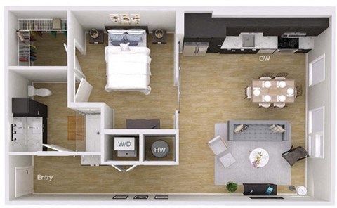 Floor plan for 1 bed, 1 bath, 802 sqft