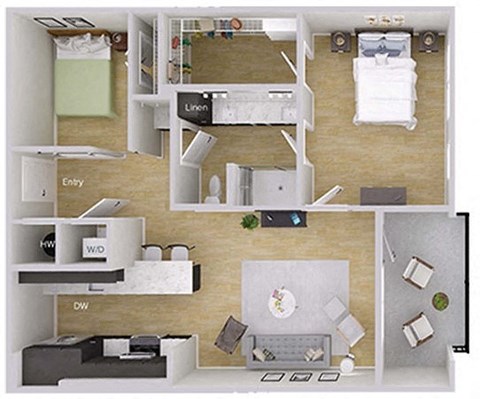 Floor plan for 1 bed, 1 bath, 962 sqft